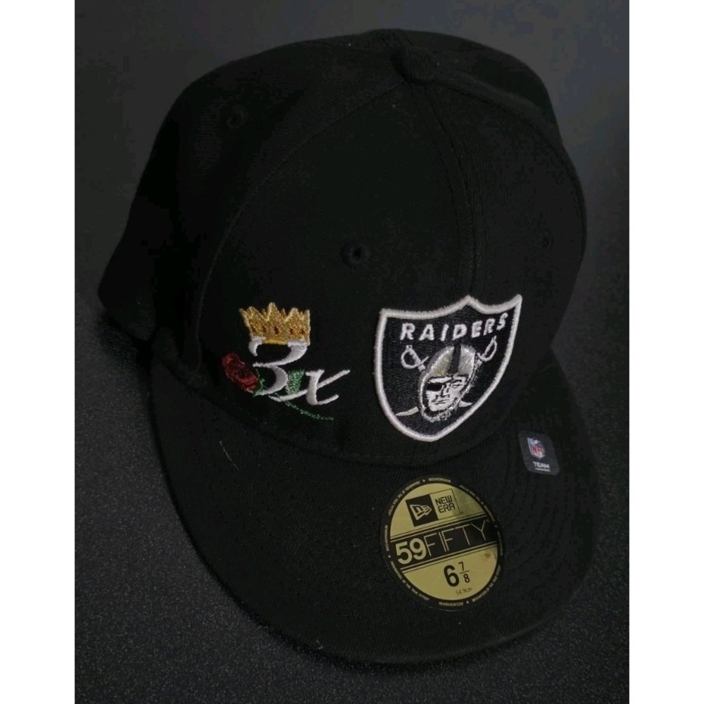 Las Vegas Raiders 3x Crown Champs NFL New Era 59fifty Fitted Hat Cap Black 6 7/8